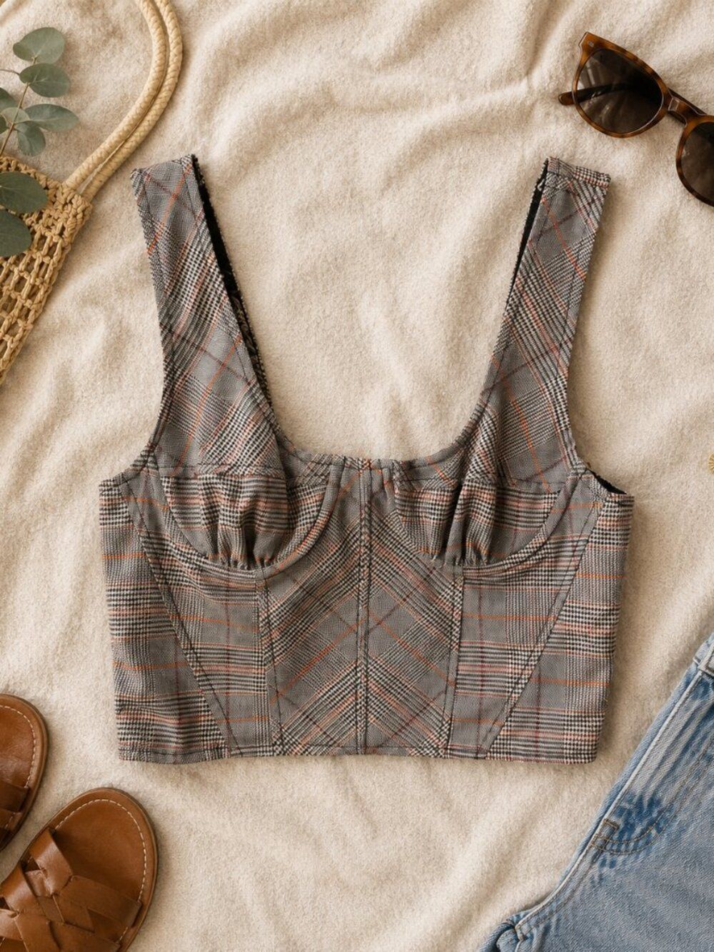 Free People Plaid Corset Crop Top XS Dark Academia Coquette Bustier